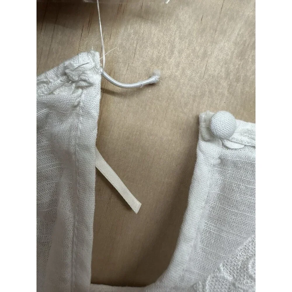 Free People White Faded Gardens Tank Size S Embroidered Floral Ties 2025 Scallop - Picture 6 of 7